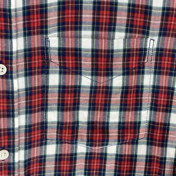 Old Navy Button Down Shirt Men XXL Red White Navy Blue Excellent Slim Fit Plaid - Picture 5 of 13